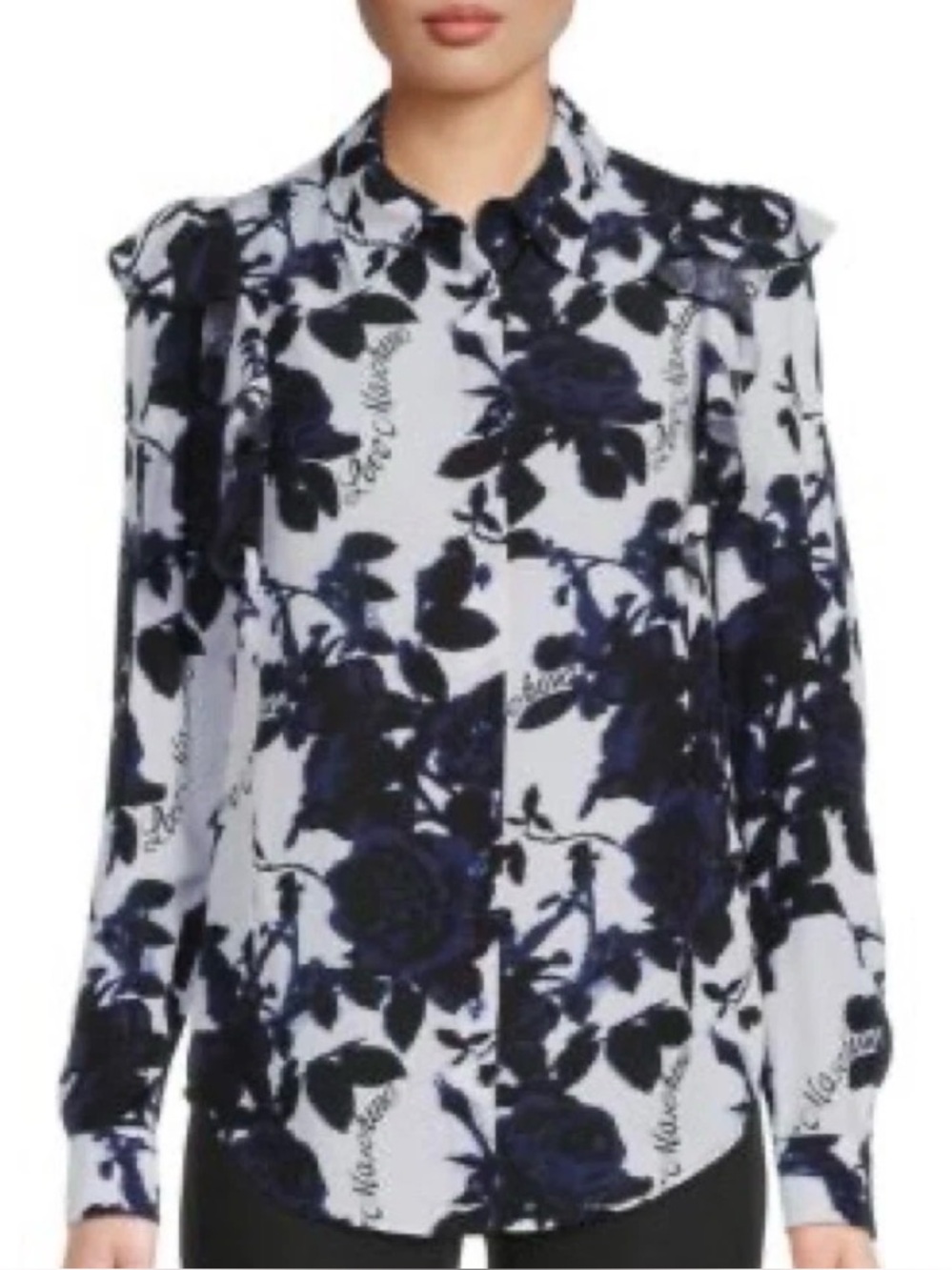 Love Moschino White Shirt with Navy Script & Floral Motif